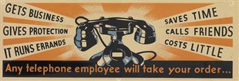 DESIGNERS UNKNOWN. [TELEPHONE & TELEGRAPH SERVICES.] Group of 10 small window cards. Circa 1930s. Sizes vary.